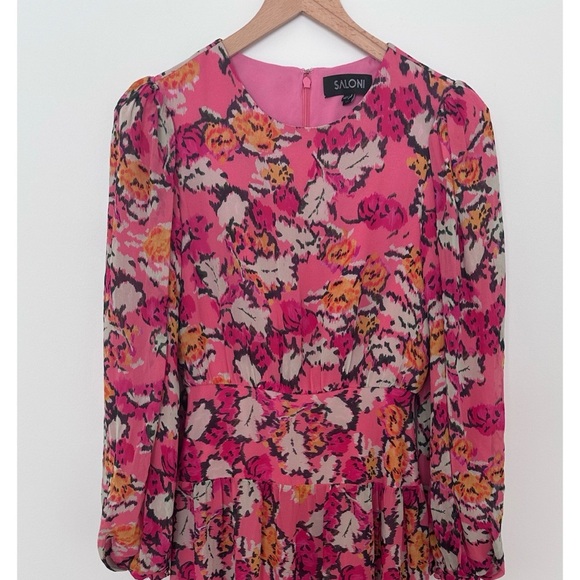 SALONI  Isabel Floral Long Puff Sleeve 100%
Silk Maxi Dress Size 0 - Picture 4 of 12